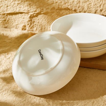 CoreClay 22oz White Ceramic Pasta Bowls, Set of 4 – 7.6 Inch Salad and Serving Bowls for Dinner, Salad, and More – Microwave & Dishwasher Safe