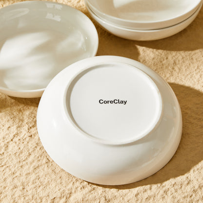 CoreClay 22oz White Ceramic Pasta Bowls, Set of 4 – 7.6 Inch Salad and Serving Bowls for Dinner, Salad, and More – Microwave & Dishwasher Safe