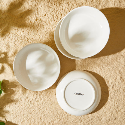 CoreClay 22oz White Ceramic Pasta Bowls, Set of 4 – 7.6 Inch Salad and Serving Bowls for Dinner, Salad, and More – Microwave & Dishwasher Safe