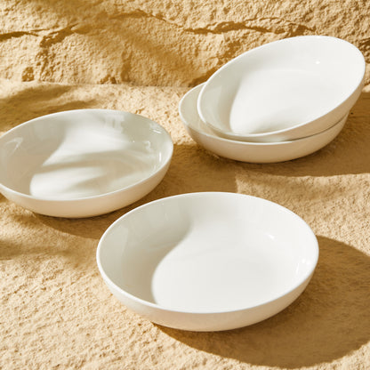 CoreClay 22oz White Ceramic Pasta Bowls, Set of 4 – 7.6 Inch Salad and Serving Bowls for Dinner, Salad, and More – Microwave & Dishwasher Safe