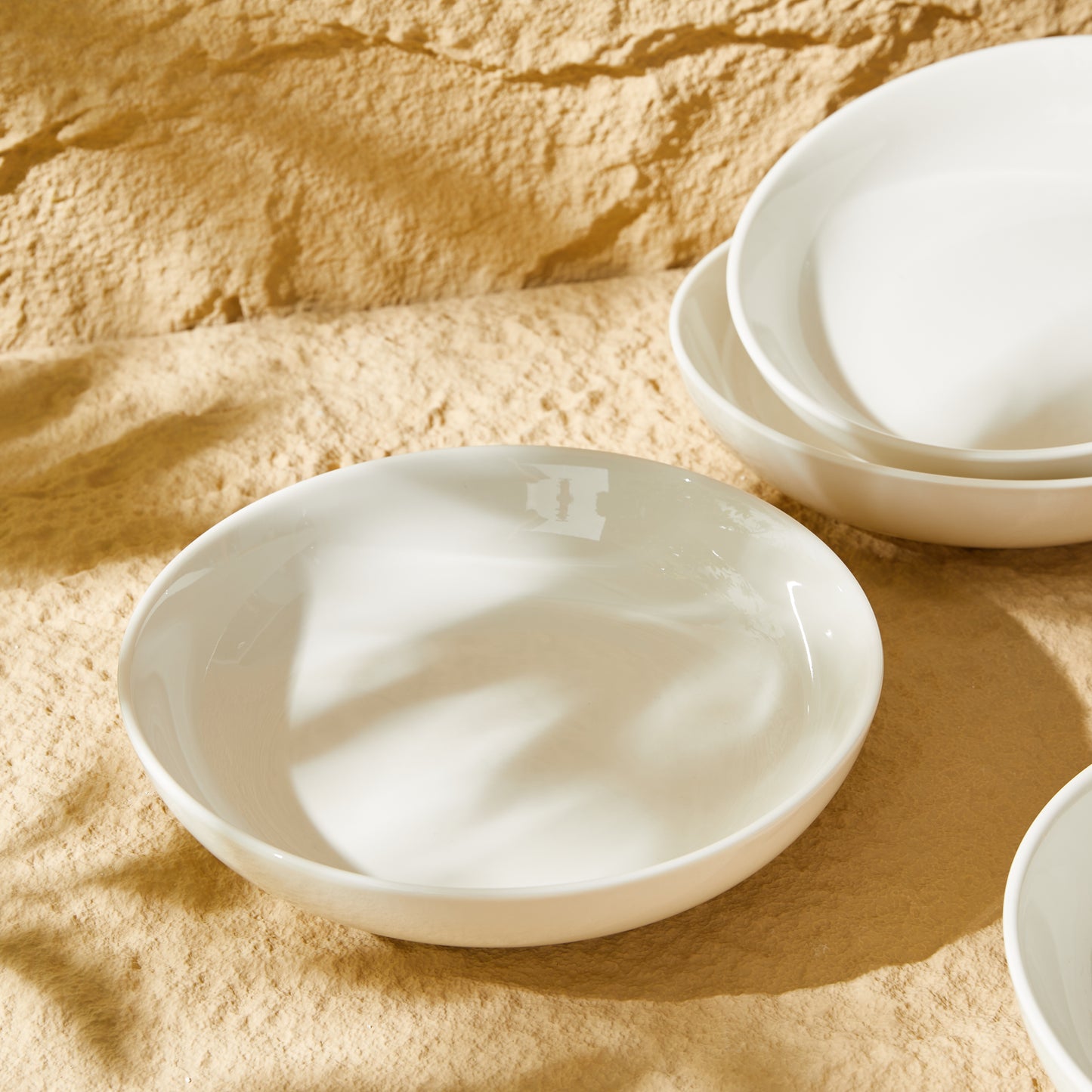 CoreClay 22oz White Ceramic Pasta Bowls, Set of 4 – 7.6 Inch Salad and Serving Bowls for Dinner, Salad, and More – Microwave & Dishwasher Safe