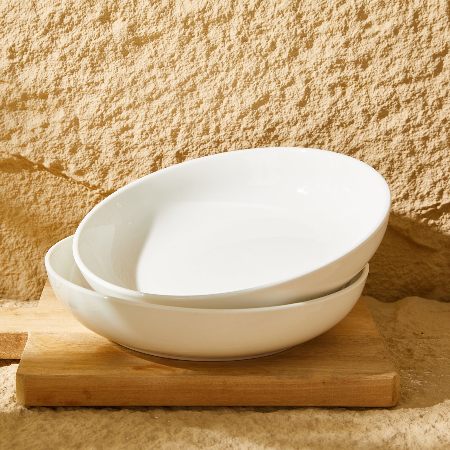CoreClay 22oz White Ceramic Pasta Bowls, Set of 4 – 7.6 Inch Salad and Serving Bowls for Dinner, Salad, and More – Microwave & Dishwasher Safe