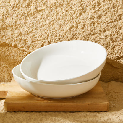CoreClay 22oz White Ceramic Pasta Bowls, Set of 4 – 7.6 Inch Salad and Serving Bowls for Dinner, Salad, and More – Microwave & Dishwasher Safe