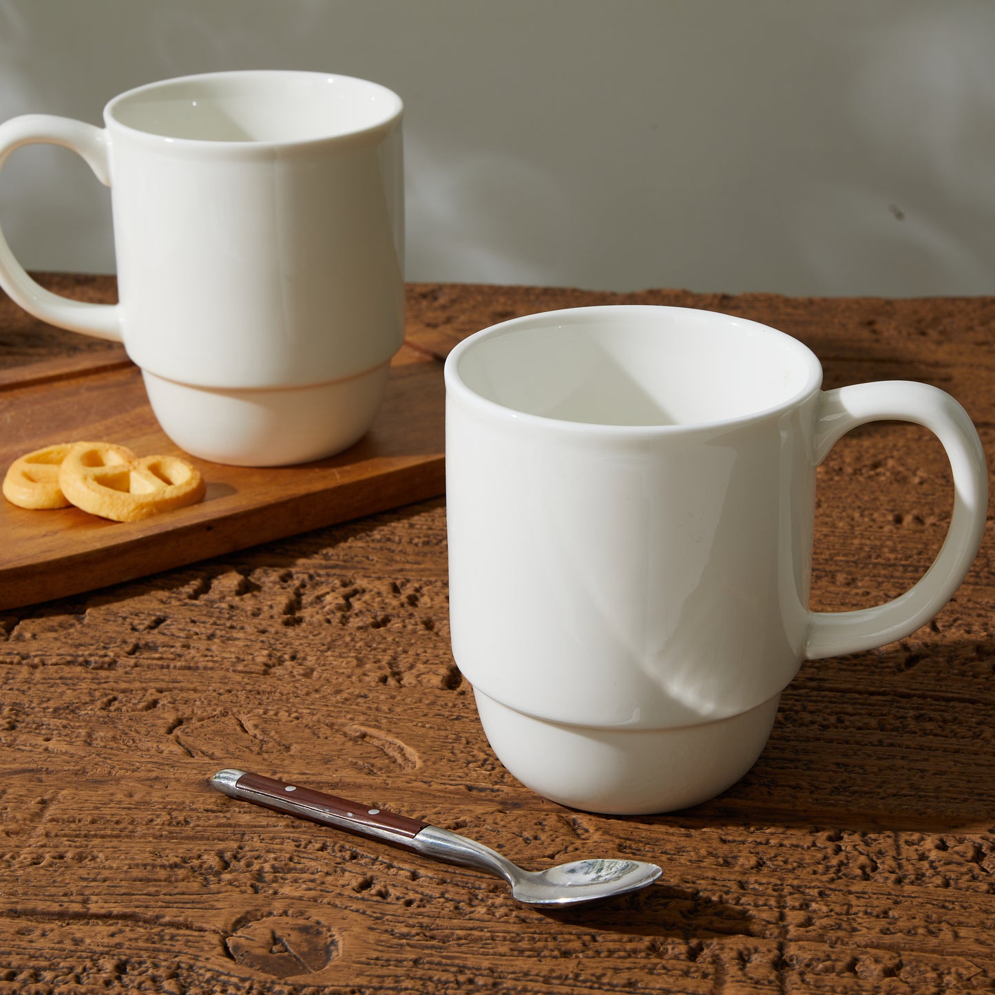 Cloudware 21 oz Large Mug Set – Set of 2 Stackable White Porcelain Coffee Cups with Handles, Ideal for Coffee, Tea & Hot Drinks