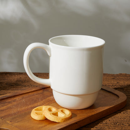 Cloudware 21 oz Large Mug Set – Set of 2 Stackable White Porcelain Coffee Cups with Handles, Ideal for Coffee, Tea & Hot Drinks