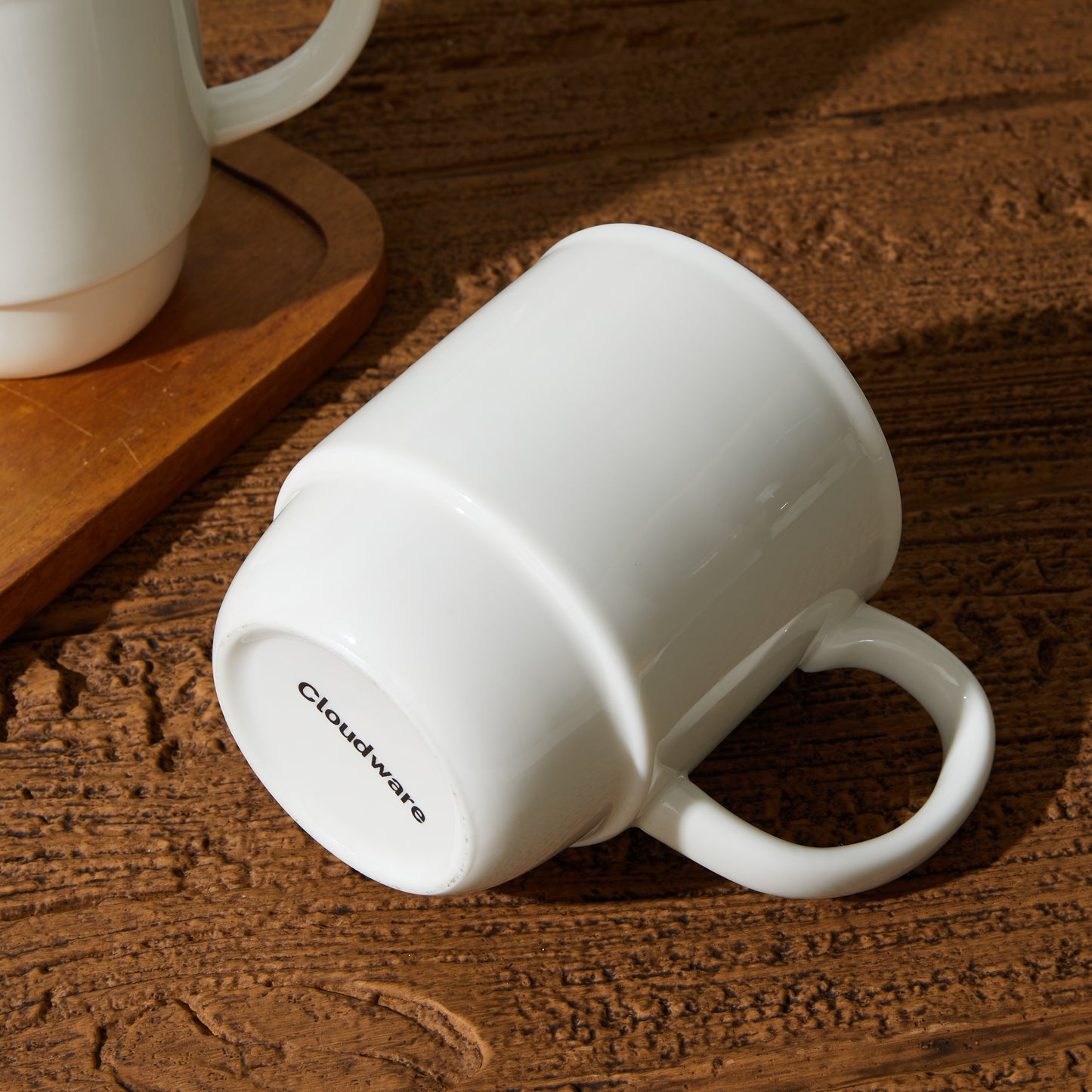 Cloudware 21 oz Large Mug Set – Set of 2 Stackable White Porcelain Coffee Cups with Handles, Ideal for Coffee, Tea & Hot Drinks