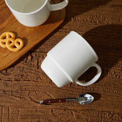Cloudware 21 oz Large Mug Set – Set of 2 Stackable White Porcelain Coffee Cups with Handles, Ideal for Coffee, Tea & Hot Drinks