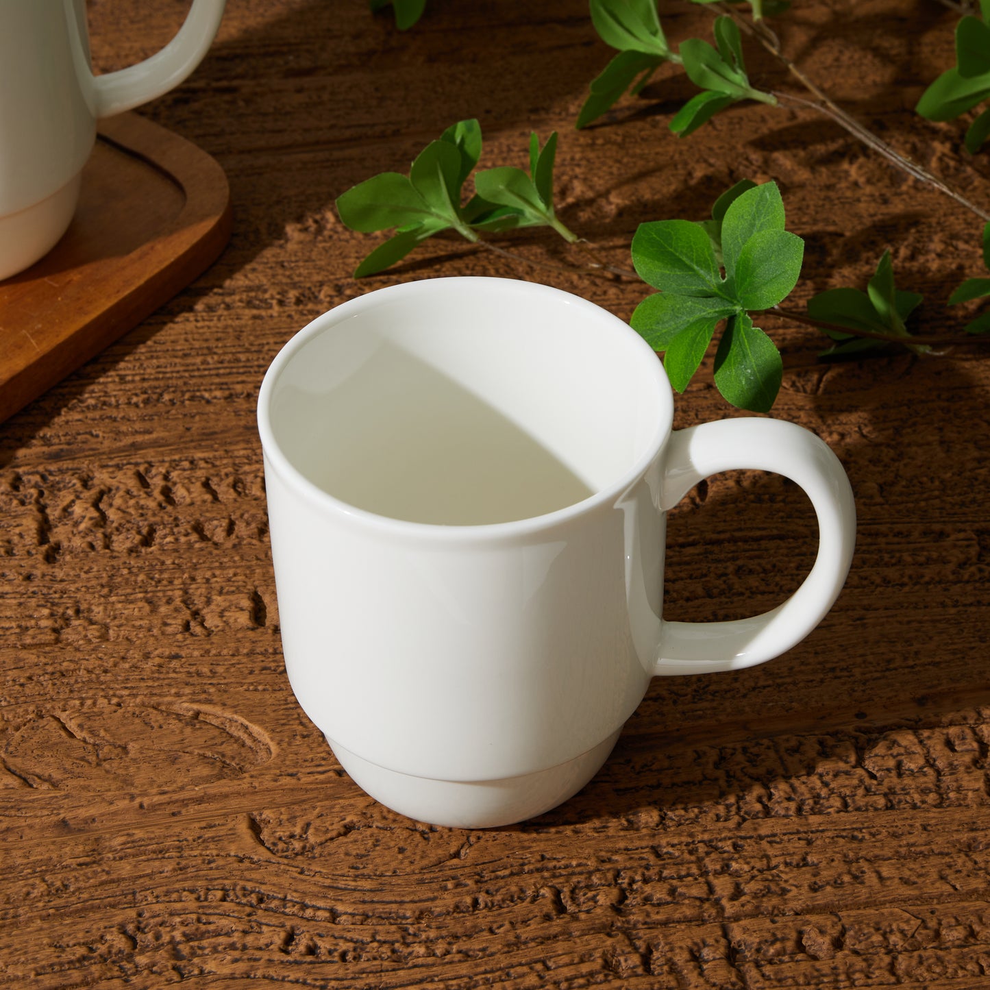 Cloudware 21 oz Large Mug Set – Set of 2 Stackable White Porcelain Coffee Cups with Handles, Ideal for Coffee, Tea & Hot Drinks