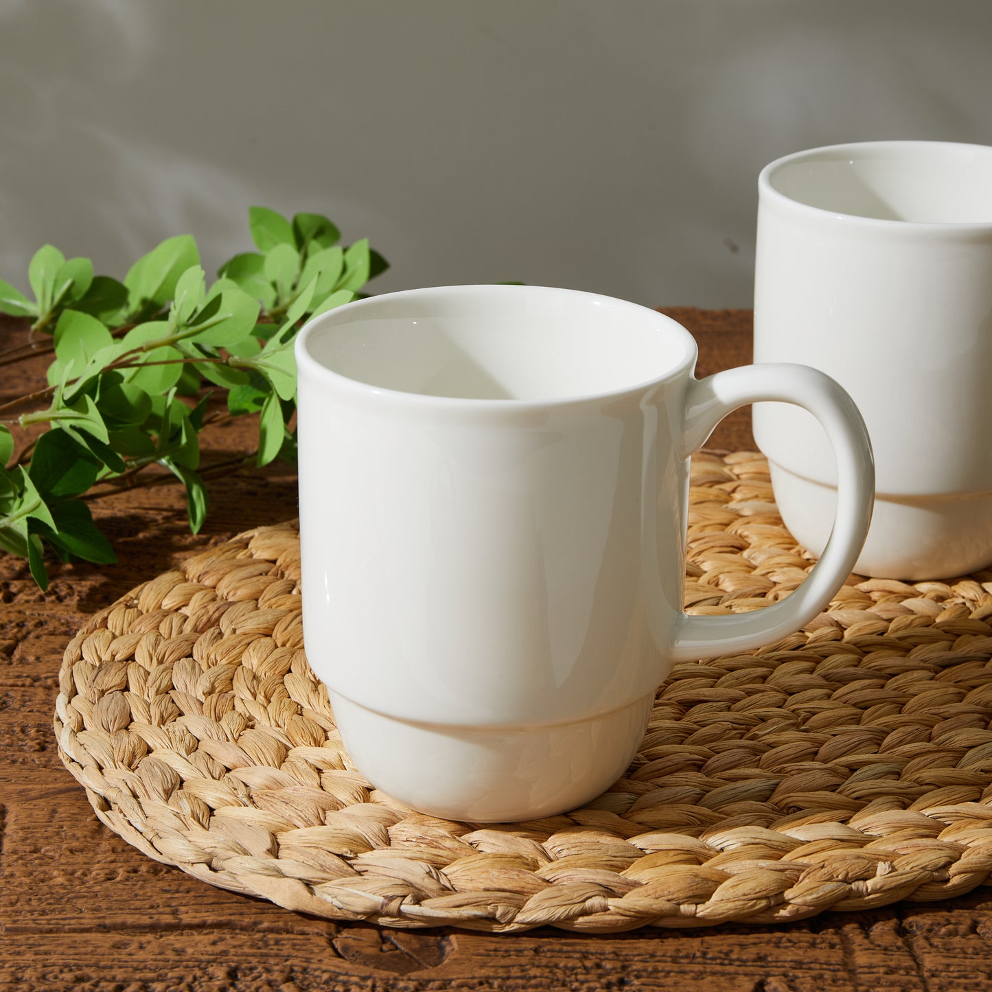 Cloudware 21 oz Large Mug Set – Set of 2 Stackable White Porcelain Coffee Cups with Handles, Ideal for Coffee, Tea & Hot Drinks