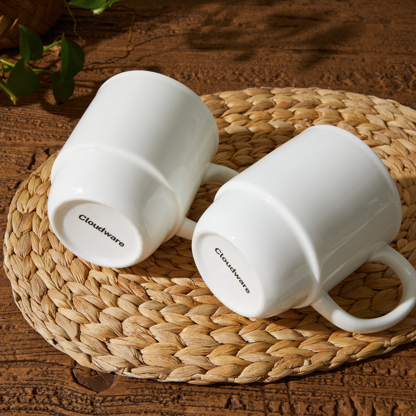 Cloudware 21 oz Large Mug Set – Set of 2 Stackable White Porcelain Coffee Cups with Handles, Ideal for Coffee, Tea & Hot Drinks