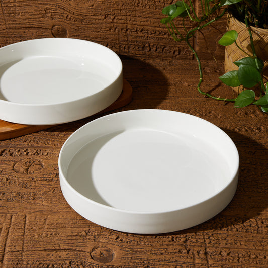 Cloudware Large White Plates – 42oz Porcelain Salad Serving Plates Set of 2, Stackable Dinnerware for Pasta, Salad, and More, Microwave & Dishwasher Safe