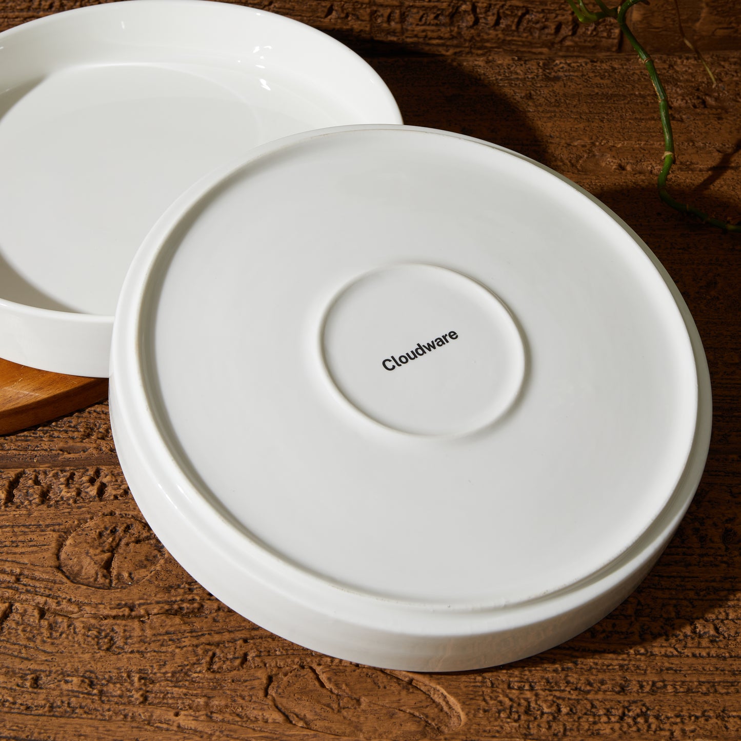 Cloudware Large White Plates – 42oz Porcelain Salad Serving Plates Set of 2, Stackable Dinnerware for Pasta, Salad, and More, Microwave & Dishwasher Safe