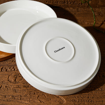 Cloudware Large White Plates – 42oz Porcelain Salad Serving Plates Set of 2, Stackable Dinnerware for Pasta, Salad, and More, Microwave & Dishwasher Safe