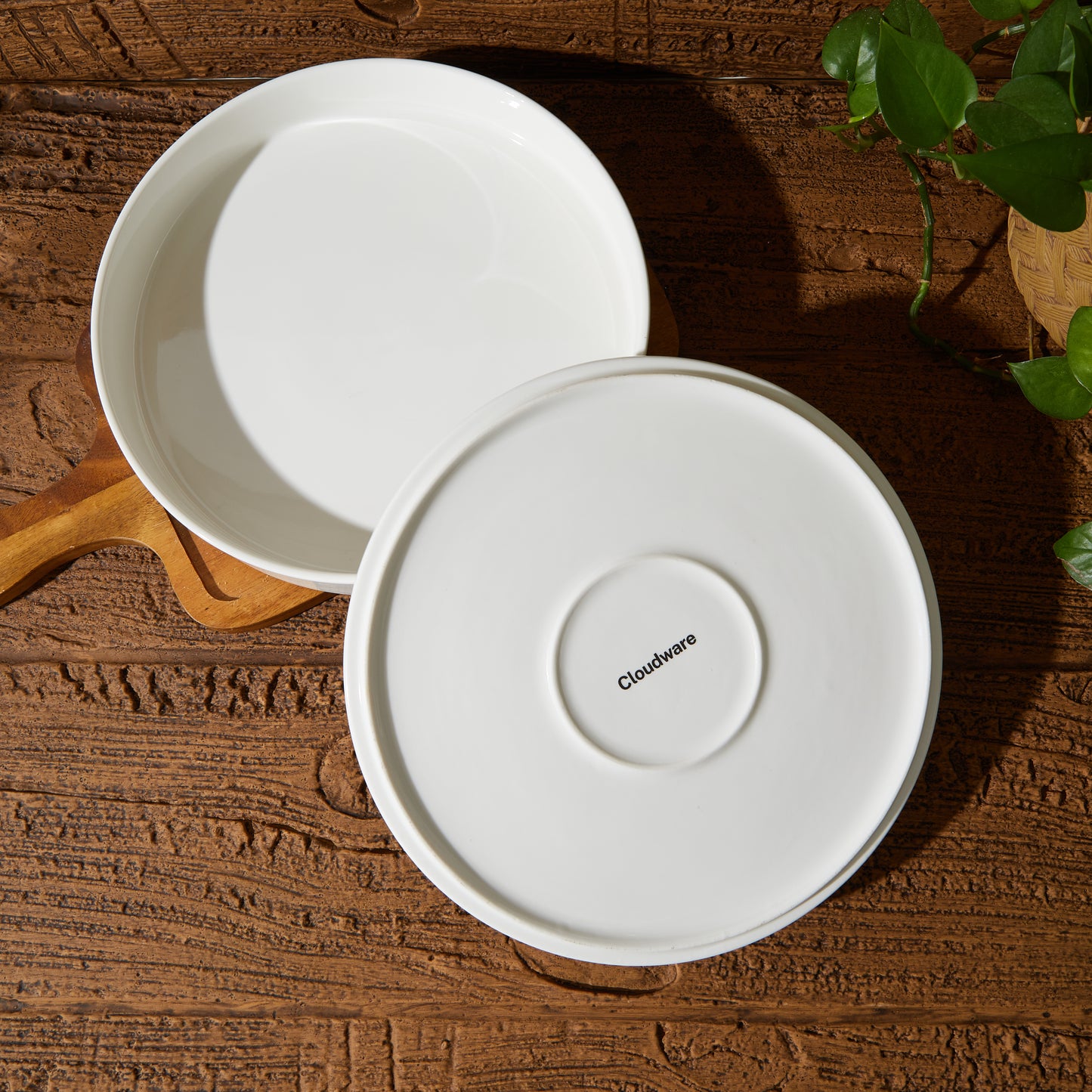Cloudware Large White Plates – 42oz Porcelain Salad Serving Plates Set of 2, Stackable Dinnerware for Pasta, Salad, and More, Microwave & Dishwasher Safe