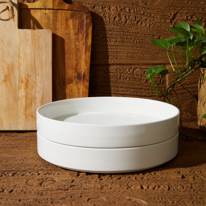Cloudware Large White Plates – 42oz Porcelain Salad Serving Plates Set of 2, Stackable Dinnerware for Pasta, Salad, and More, Microwave & Dishwasher Safe