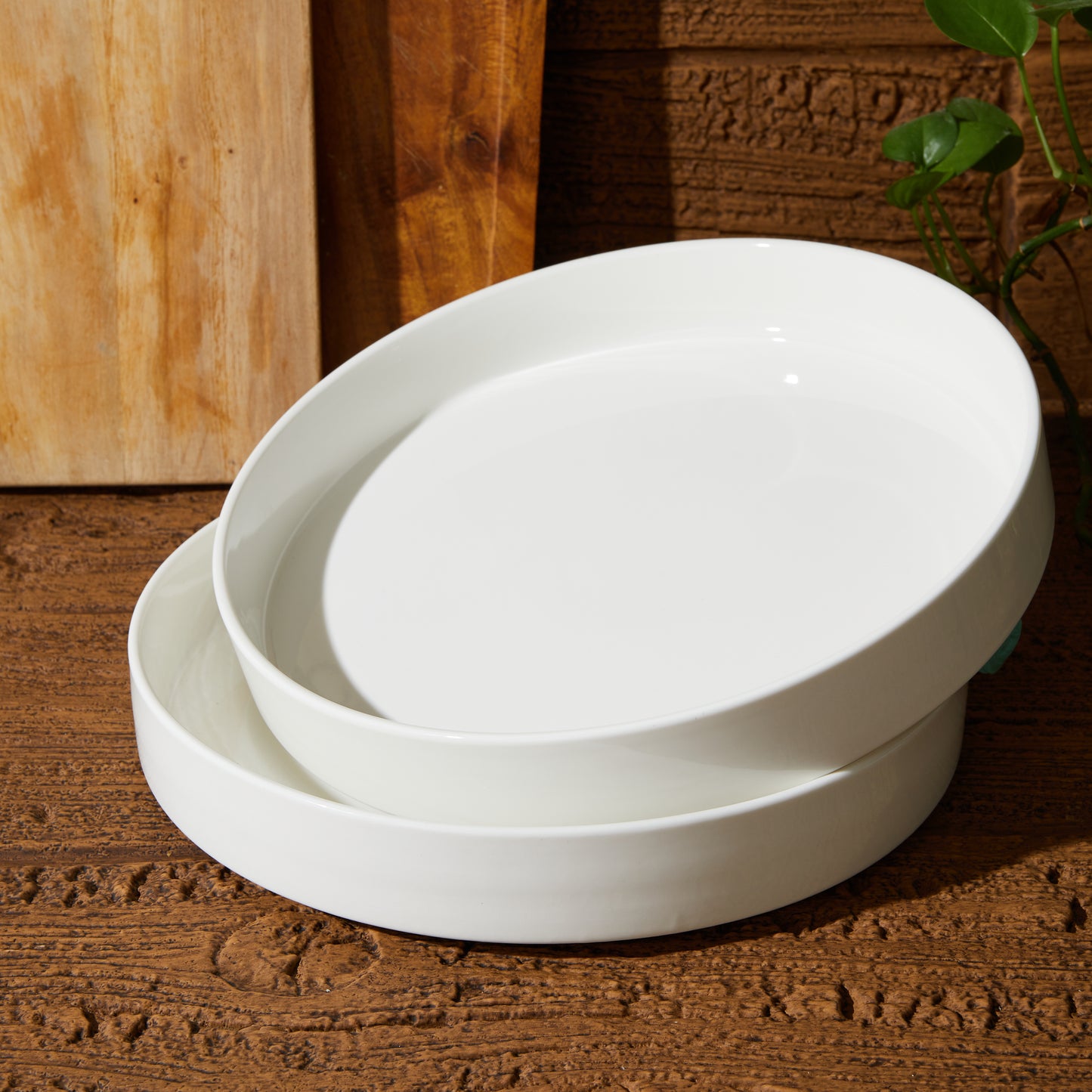 Cloudware Large White Plates – 42oz Porcelain Salad Serving Plates Set of 2, Stackable Dinnerware for Pasta, Salad, and More, Microwave & Dishwasher Safe