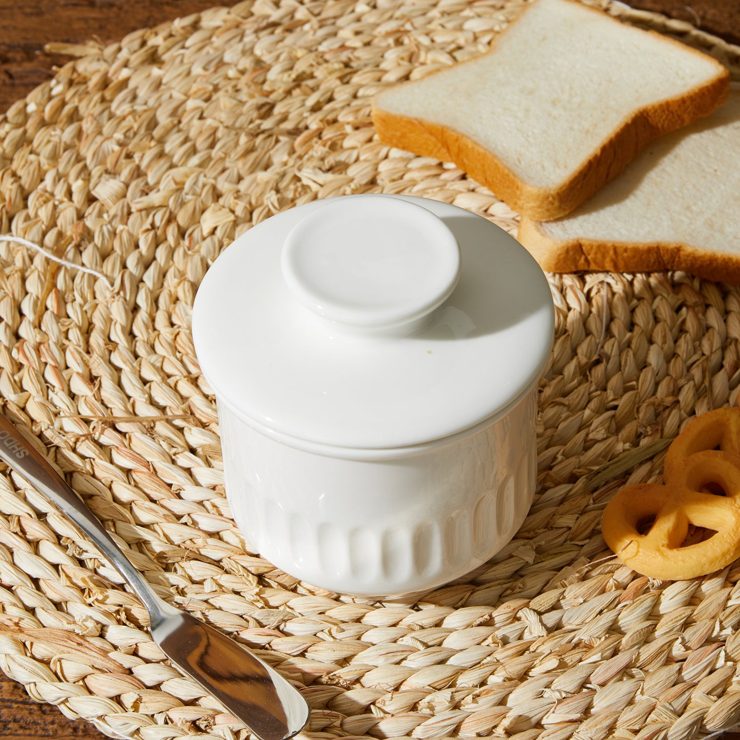 Cloudware French Embossed White Butter Crock with Lid – Floral Relief Pattern & Water Seal – Countertop Butter Keeper for Fresh, Spreadable Butter