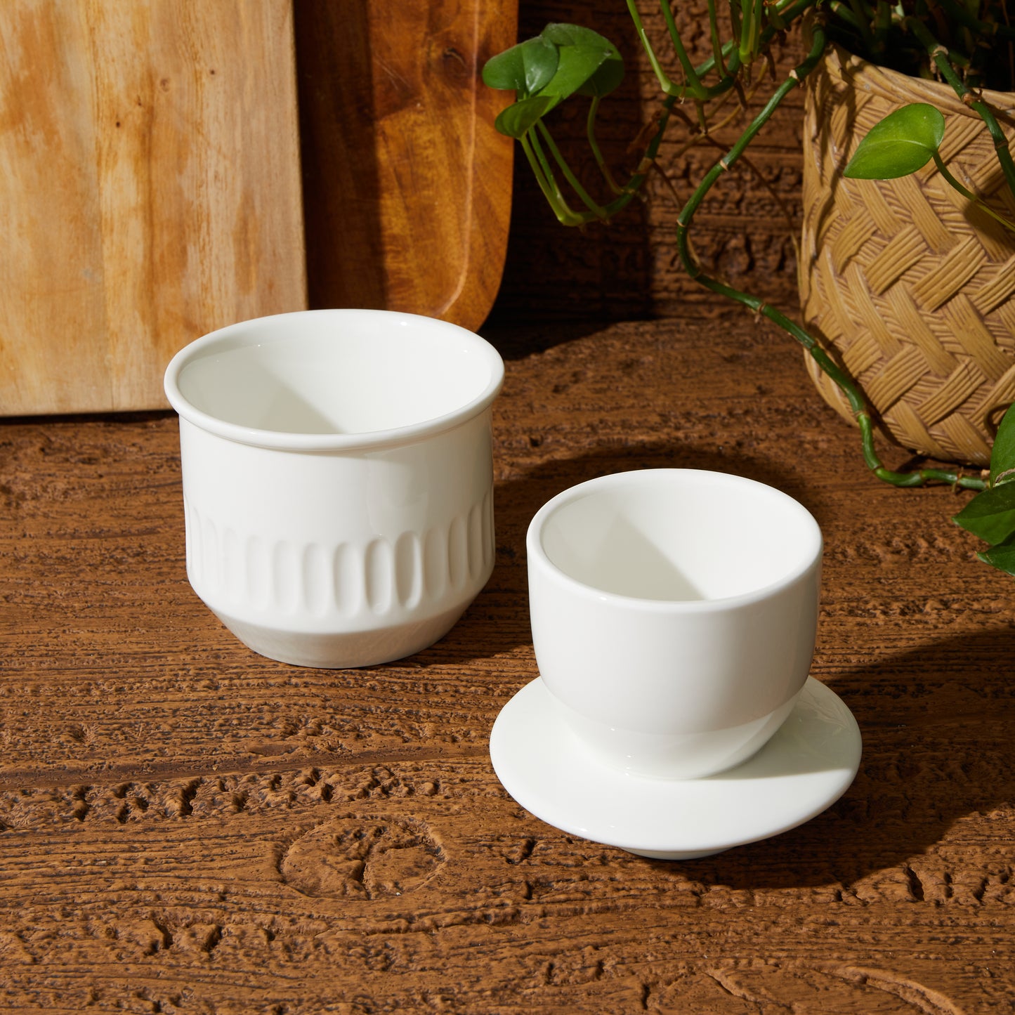 Cloudware French Embossed White Butter Crock with Lid – Floral Relief Pattern & Water Seal – Countertop Butter Keeper for Fresh, Spreadable Butter